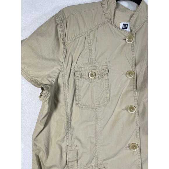 GAP Utility Cargo Jacket Short Sleeve Button Up Safari Style Tan XL Women - Picture 8 of 8